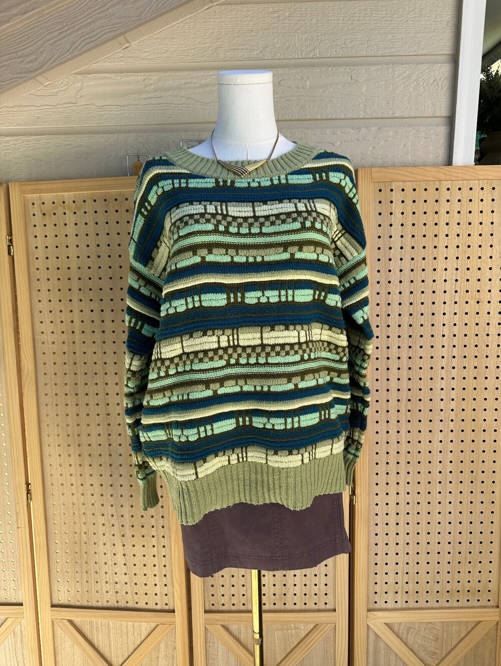 Wild Fable Green Blue Striped Oversized Sweater Medium Chunky Y2K Grunge Fall